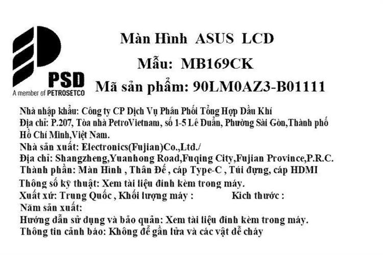 Màn hình di động Asus ZenScreen MB169CK (15.6 inch, Full HD, IPS, 60Hz, 5ms) Màu Đen