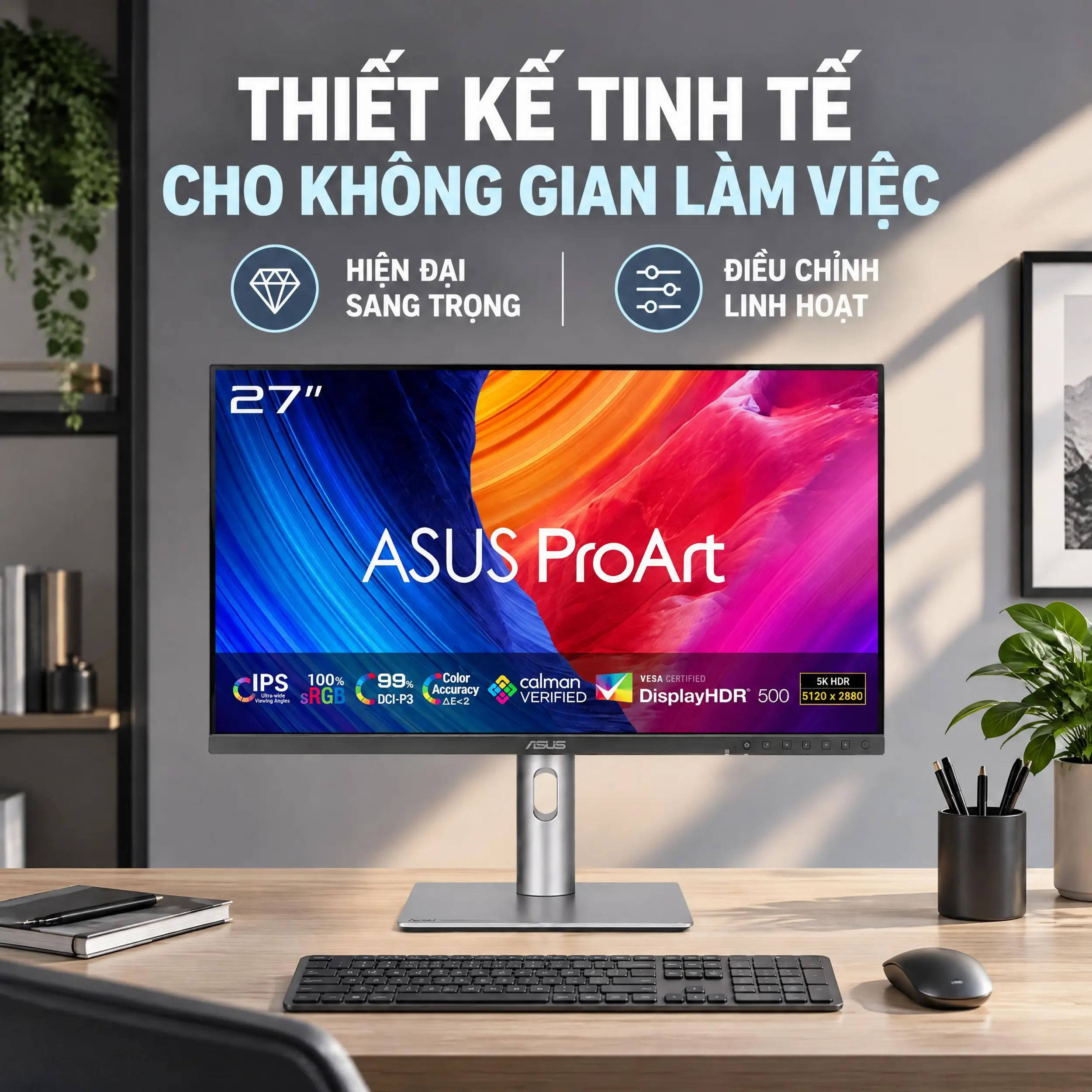 Màn hình Asus ProArt PA27JCV (27 inch, 5K, IPS, 60Hz, 5ms) - Thiết kế Màn hình Asus ProArt PA27JCV (27 inch, 5K, IPS, 60Hz, 5ms) - Thiết kế