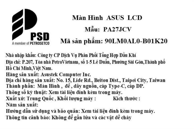 Màn hình Asus ProArt PA27JCV (27 inch, 5K, IPS, 60Hz, 5ms) Màu Đen