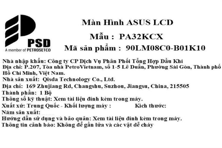 Màn hình Asus ProArt PA32KCX (32 inch, 8K, IPS, 60Hz, 5ms) Màu Đen