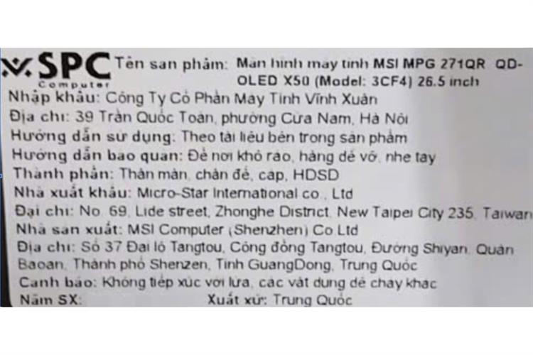 Màn hình Gaming MSI MPG 271QR QD-OLED X50 (26.5 inch WQHD, QD-OLED, 500Hz, 0.03ms) Màu Đen