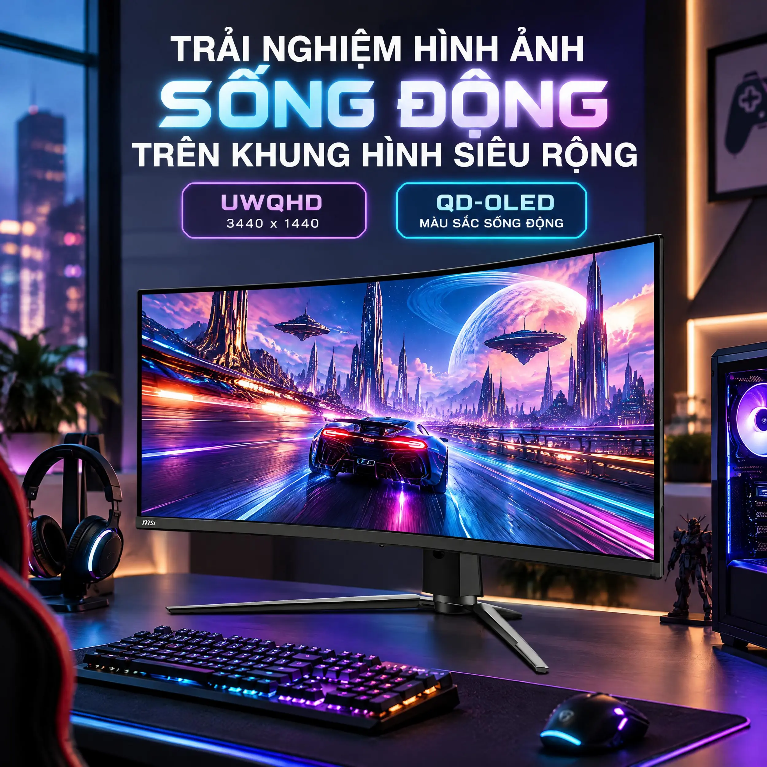 MSI Gaming MPG 34 inch UWQHD 341CQR QD-OLED - Sống động MSI Gaming MPG 34 inch UWQHD 341CQR QD-OLED - Sống động