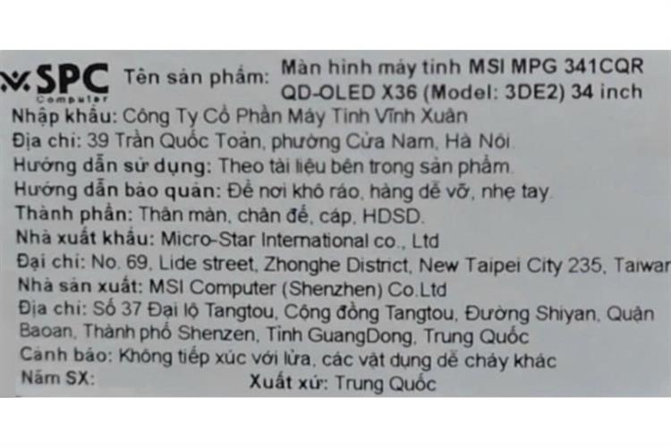 Màn hình Gaming MSI MPG 341CQR QD-OLED (34 inch UWQHD, QD-OLED, 360Hz, 0.03ms) Màu Đen