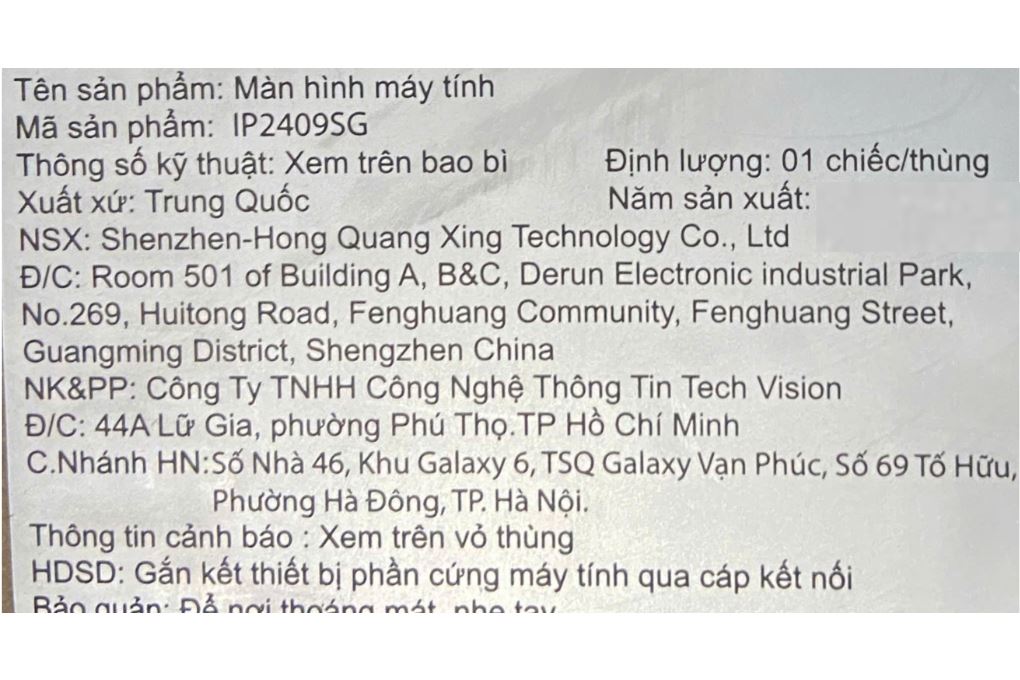 Màn hình Gaming VSP IP2409SG (23.8 inch Full HD, IPS, 144Hz, 1ms) Màu Đen