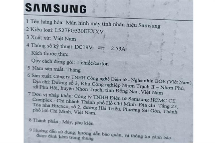 Màn hình Gaming Samsung LS27FG530EEXXV (27 inch QHD, IPS, 200Hz, 1ms) Màu Đen