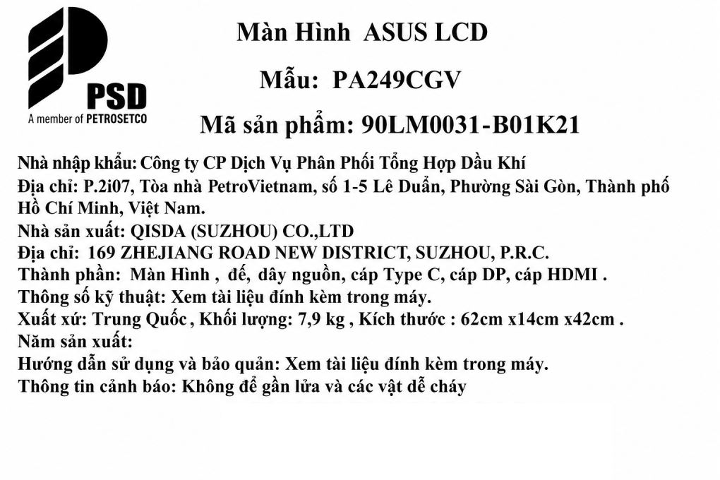 Màn hình Asus ProArt PA249CGV (24 inch Full HD, IPS, 144Hz, 5ms) Màu Đen