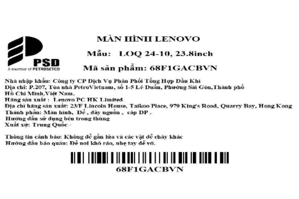 Màn hình Gaming Lenovo LOQ 24-10 68F1GACBVN (23.8 inch Full HD, IPS, 200Hz, 0.5ms) Màu Xám