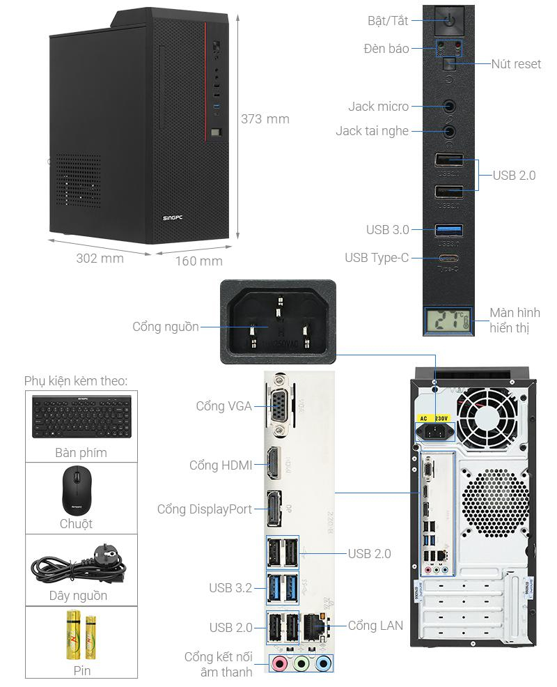 SingPC i512H682SF-W i5 12450H/8GB/256GB/Bàn phím/Chuột/Win11Pro