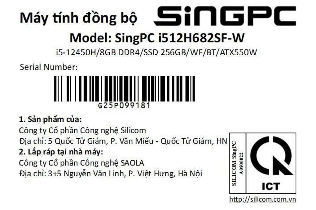 SingPC i512H682SF-W i5 12450H/8GB/256GB/Bàn phím/Chuột/Win11Pro Màu Đen