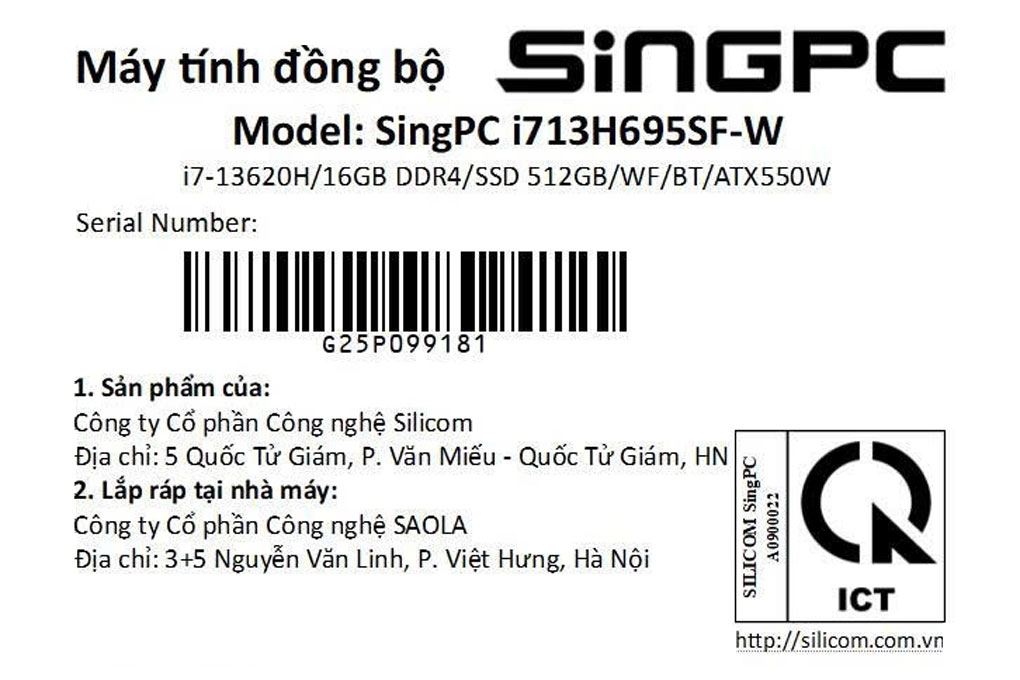 SingPC i713H695SF-W i7 13620H/16GB/512GB/Bàn phím/Chuột/Win11Pro Màu Đen