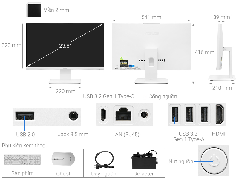 ASUS AIO V440VAT i5 13420H/16GB/512GB/23.8"Full HD/Bàn phím/Chuột/Win11 (WPD010W)