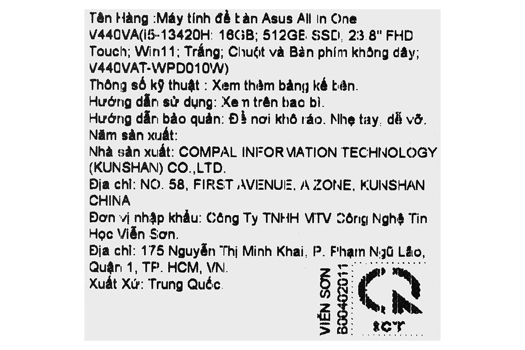 Máy tính để bàn ASUS AIO V440VAT i5 13420H/16GB/512GB/23.8"Full HD/Bàn phím/Chuột/Win11 (WPD010W) - 10