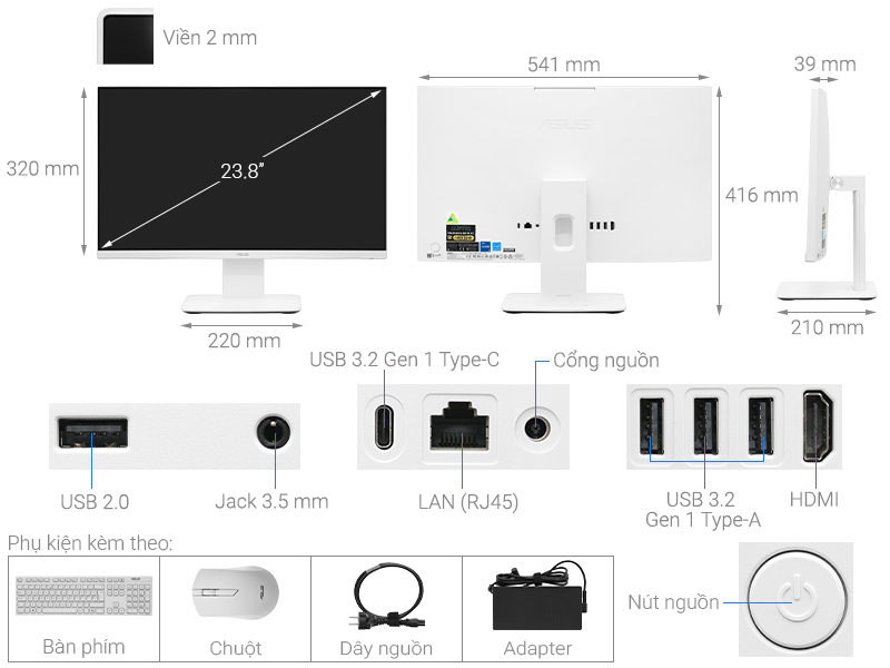 ASUS AIO V440VAK i5 13420H/16GB/512GB/23.8"FullHD/Bàn phím/Chuột/Win11 (WPC065W)