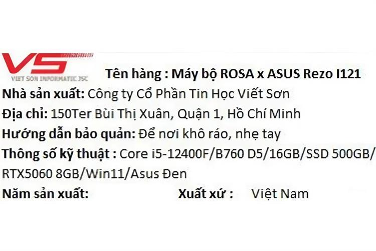 ROSA x ASUS Rezo I121 Core i5 12400F/16GB/500GB/RTX 5060 8GB/Win11Pro Màu Đen