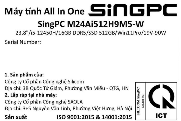 SingPC AIO M24Ai512H9M5-W i5 12450H/16GB/512GB/23.8" Full HD/Bàn Phím/Chuột/Win11Pro Màu Bạc