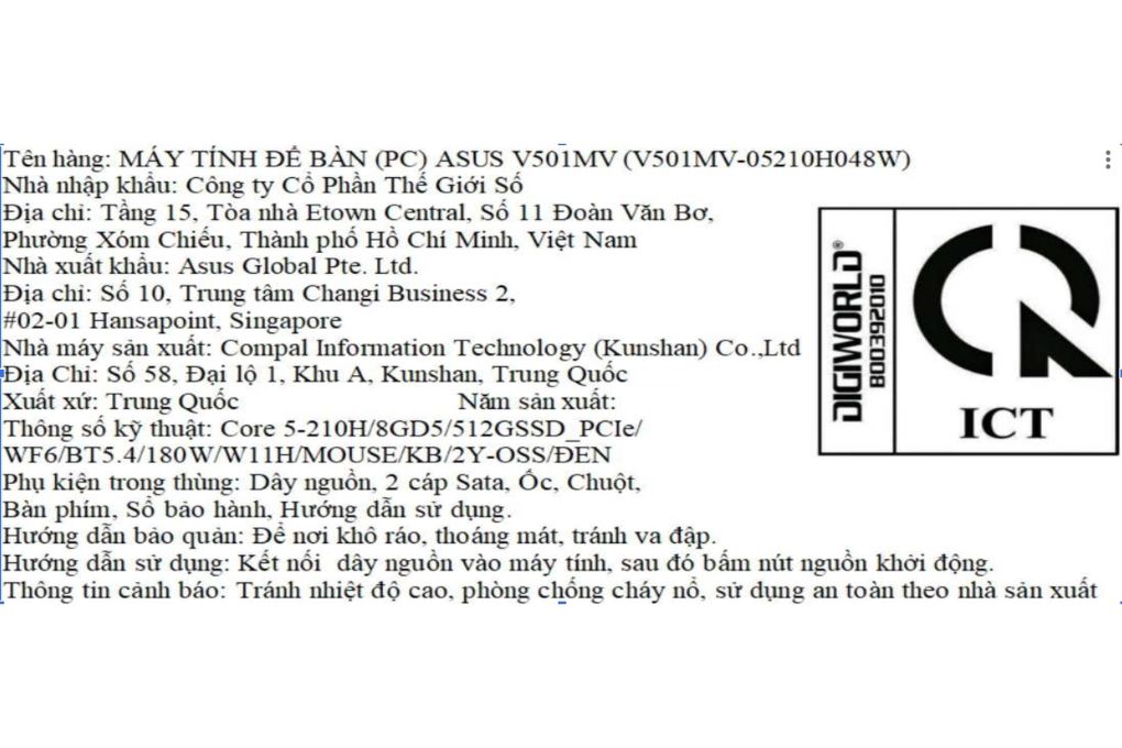 ASUS V501MV Core 5 210H/8GB/512GB/Bàn Phím/Chuột/Win11 (V501MV-05210H048W) Màu Đen