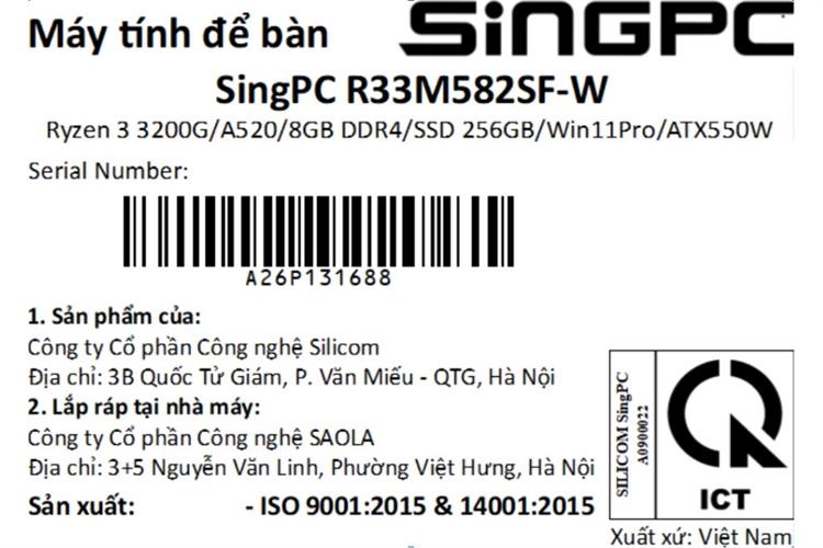 SingPC R33M582SF-W R3 3200G/8GB/256GB/Bàn phím/Chuột/Win11Pro Màu Đen
