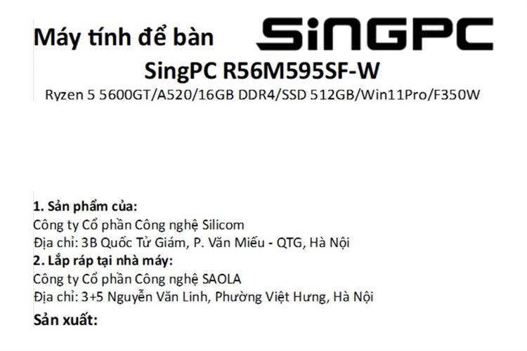 SingPC R56M595SF-W R5 5600GT/16GB/512GB/Bàn phím/Chuột/Win11Pro Màu Đen