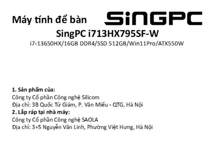 SingPC i713HX795SF-W i7 13650HX/16GB/512GB/Bàn phím/Chuột/Win11Pro Màu Đen