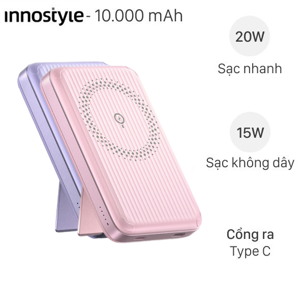 Pin sạc dự phòng 10000mAh không dây Magnetic Type C PD 20W Innostyle PowerMag Switch 2in1 IA20PD