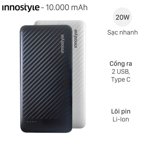 Pin sạc dự phòng 10000mAh Type C PD QC 3.0 20W Innostyle PowerSmart IP20G2