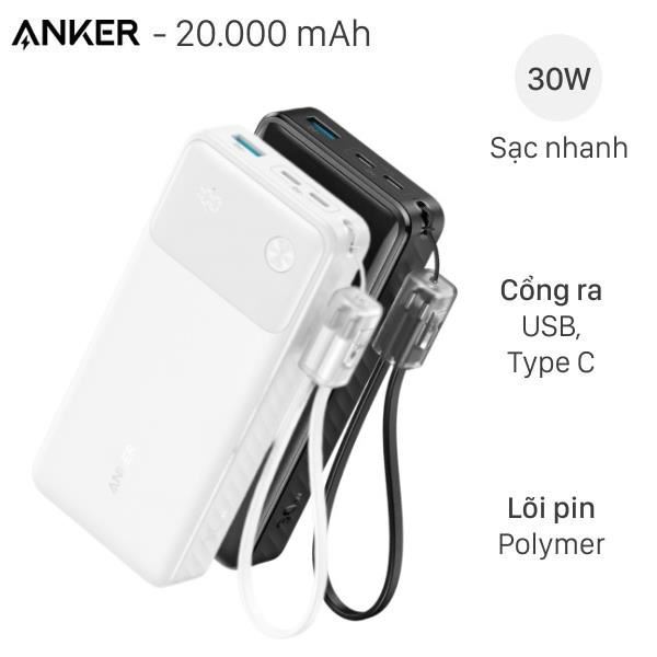 Pin sạc dự phòng 20000mAh Type C PD QC 3.0 30W Anker A1384 kèm Cáp Type C