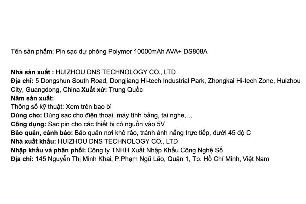 Pin sạc dự phòng Polymer 10000mAh 12W AVA+ DS808A - 7