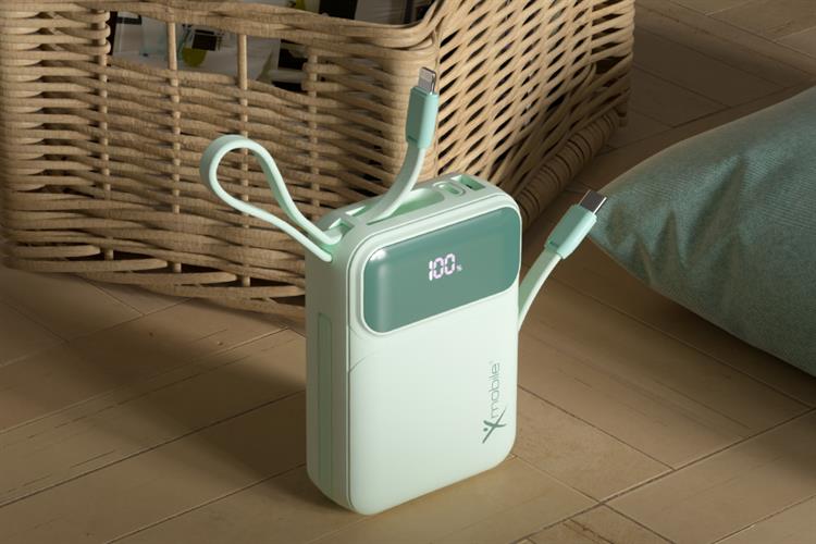 Pin sạc dự phòng Polymer 20000mAh Type C PD QC 3.0 22.5W Xmobile MH811 kèm Cáp Lightning và Type C Màu Xanh mint