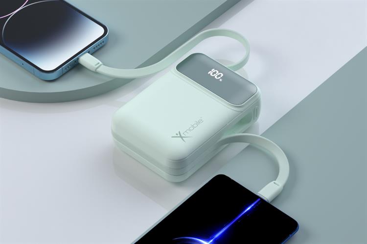 Pin sạc dự phòng Polymer 20000mAh Type C PD QC 3.0 22.5W Xmobile MH811 kèm Cáp Lightning và Type C Màu Xanh mint