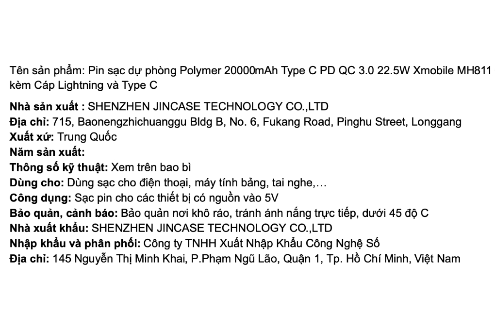 Pin sạc dự phòng Polymer 20000mAh Type C PD QC 3.0 22.5W Xmobile MH811 kèm Cáp Lightning và Type C Màu Xanh mint