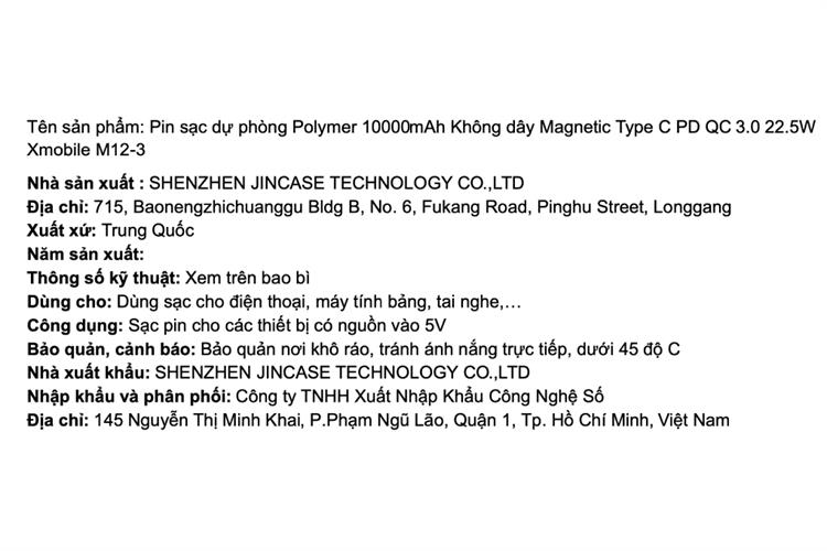 Pin sạc dự phòng Polymer 10000mAh Không dây Magnetic Type C PD QC 3.0 22.5W Xmobile M12-3 Màu Xanh Navy