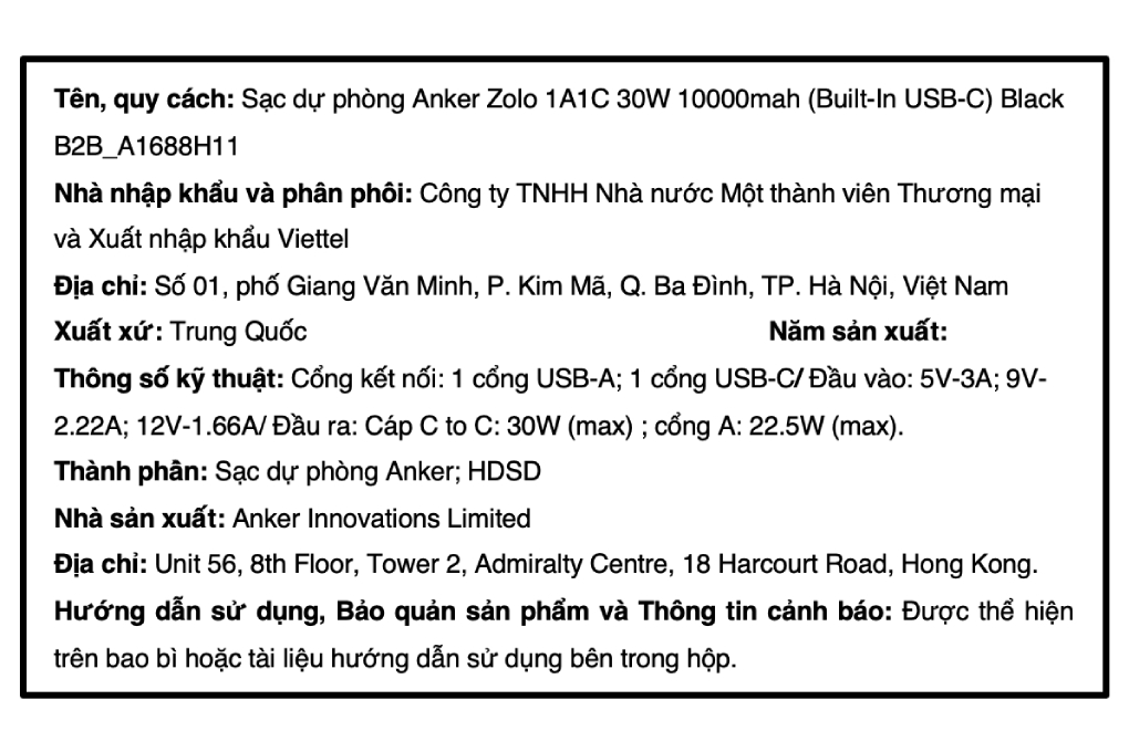 Pin sạc dự phòng Polymer 10000mAh Type C PD QC 3.0 30W Anker Zolo A1688 kèm Cáp Type C Màu Đen