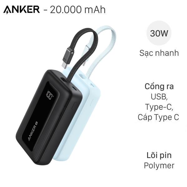 Pin Sạc Dự Phòng Polymer 20000Mah Type C Pd Qc 3.0 30W Anker Zolo A1689 Kèm Cáp Type C