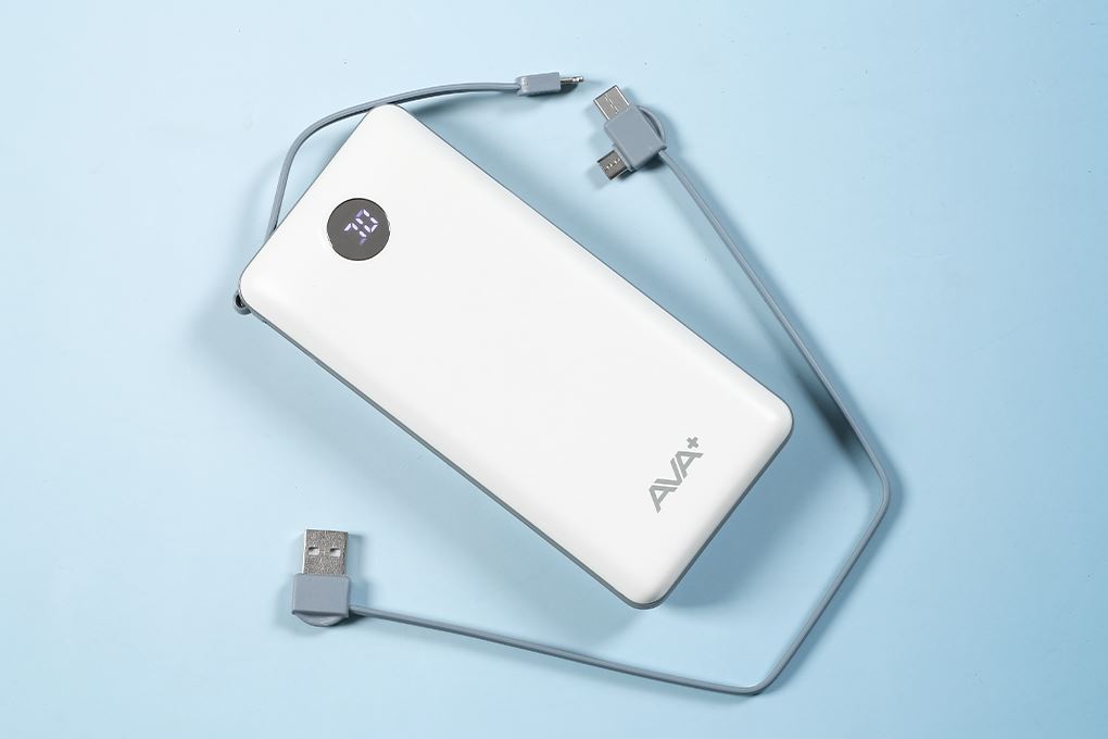 Pin sạc dự phòng Polymer 20000mAh Type C 10.5W AVA+ G-289 kèm Cáp Lightning - Type C - Micro Màu Trắng
