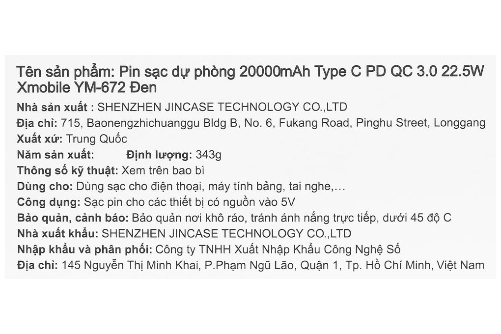 Pin sạc dự phòng 20000mAh Type C PD QC 3.0 22.5W Xmobile YM-672 - 12