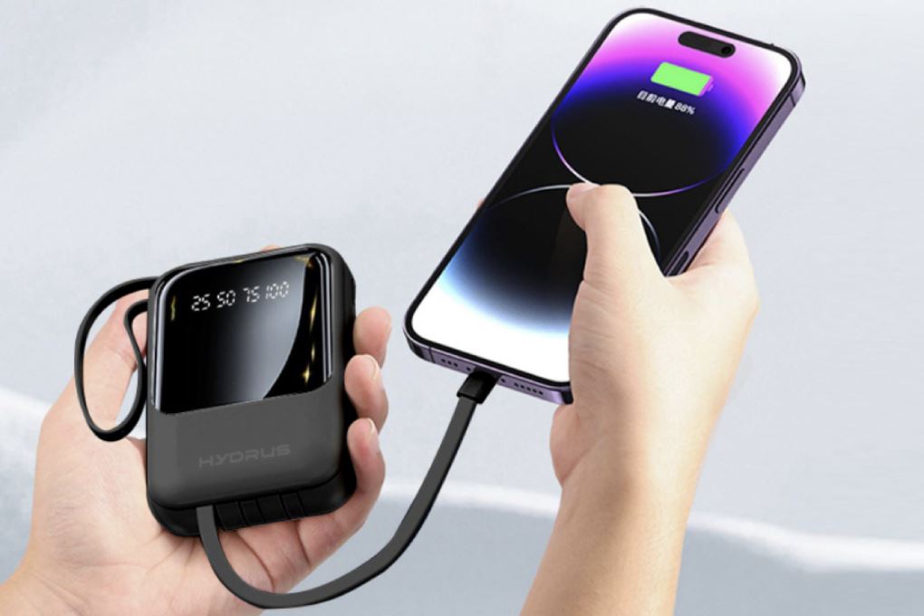 Pin sạc dự phòng Polymer 10000mAh Type C 10.5W Hydrus K108 kèm Cáp Lightning - Type C - Micro Màu Đen