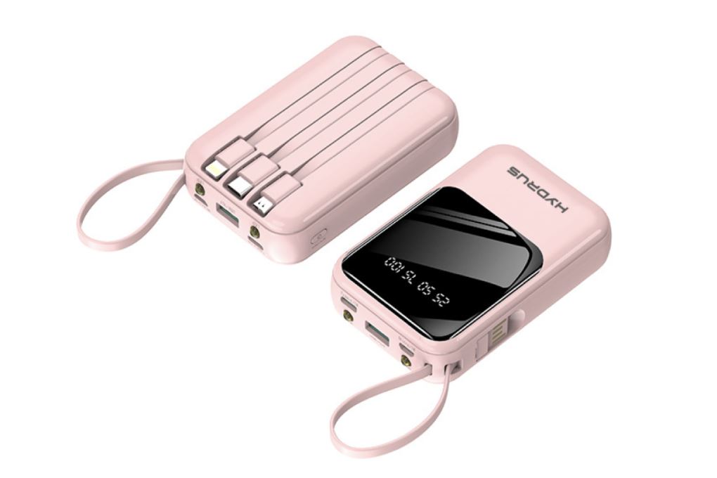 Pin sạc dự phòng Polymer 10000mAh Type C 10.5W Hydrus K108 kèm Cáp Lightning - Type C - Micro Màu Hồng