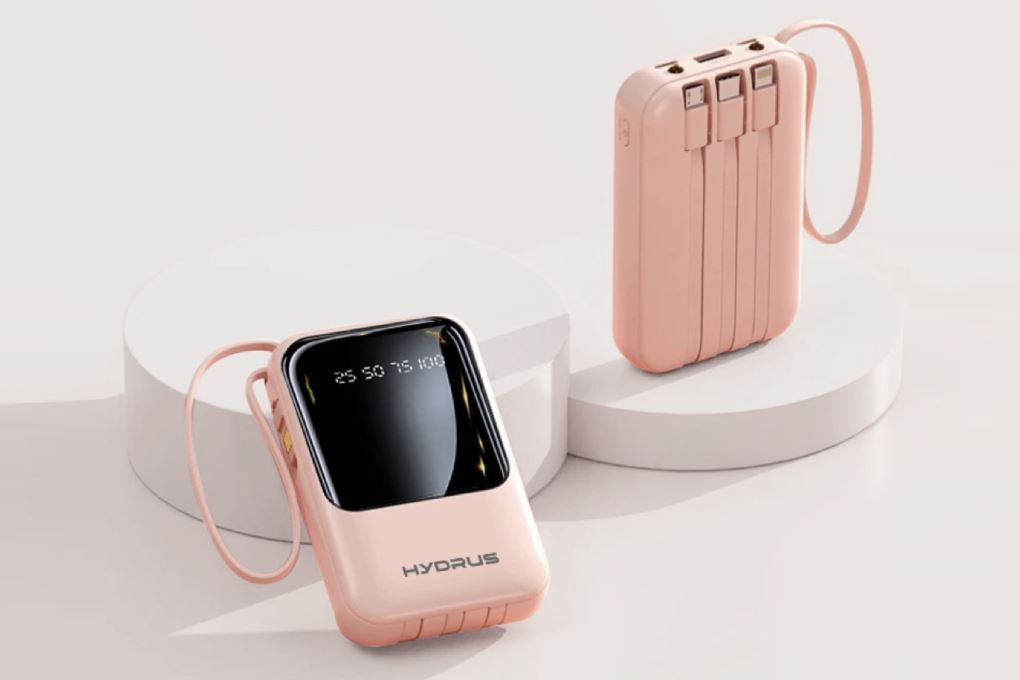 Pin sạc dự phòng Polymer 10000mAh Type C 10.5W Hydrus K108 kèm Cáp Lightning - Type C - Micro Màu Hồng
