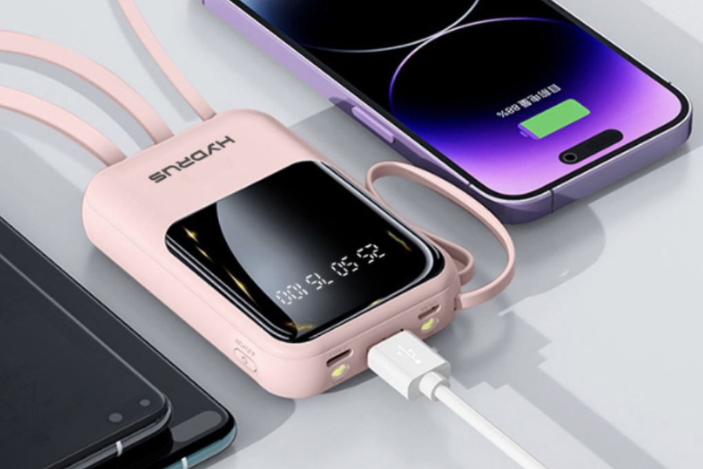 Pin sạc dự phòng Polymer 10000mAh Type C 10.5W Hydrus K108 kèm Cáp Lightning - Type C - Micro Màu Hồng
