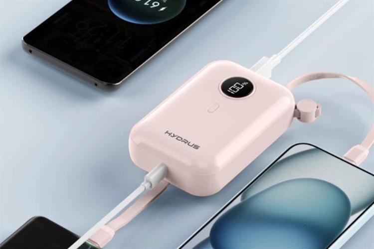 Pin sạc dự phòng 10000mAh Type C PD QC 3.0 22.5W Hydrus K98 kèm Cáp Lightning và Cáp Type C Màu Hồng