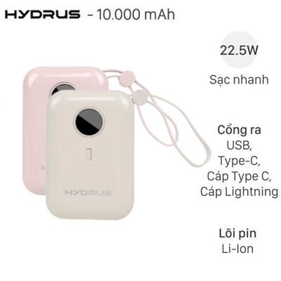 Pin sạc dự phòng 10000mAh Type C PD QC 3.0 22.5W Hydrus K98 kèm Cáp Lightning và Cáp Type C