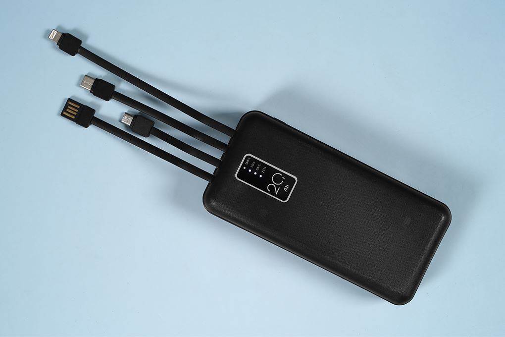 Pin sạc dự phòng Polymer 20000mAh Type C 10W Hydrus Z203 kèm Cáp Lightning - Type C - Micro - USB Màu Đen