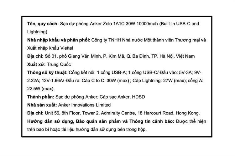 Pin sạc dự phòng Polymer 10000mAh Type C PD QC 3.0 30W Anker Zolo A1680 kèm Cáp Lightning và Type C Màu Đen