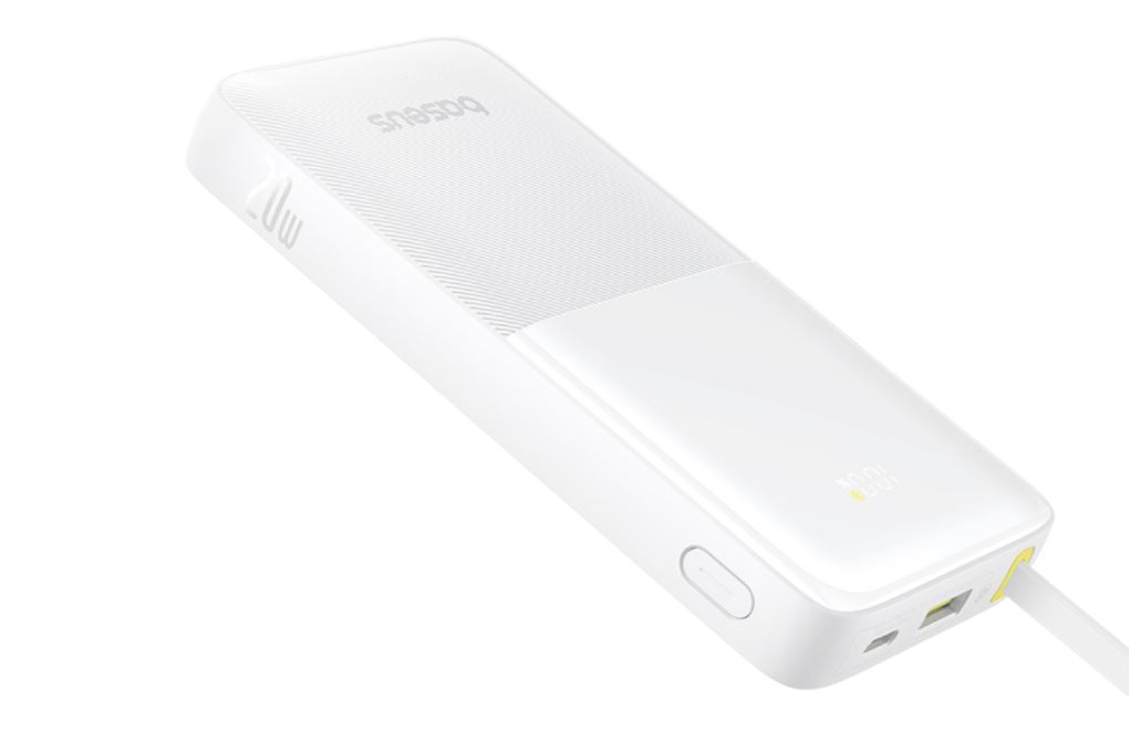Pin sạc dự phòng Polymer 20000mAh Type C PD QC 3.0 20W Baseus Bipow 2 PPBD2-2W20 kèm Cáp Dây Rút Type C Màu Trắng
