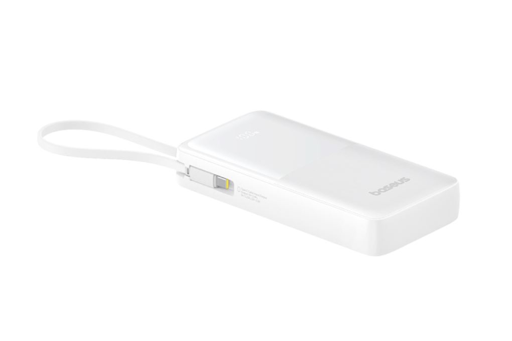 Pin sạc dự phòng Polymer 20000mAh Type C PD QC 3.0 20W Baseus Bipow 2 PPBD2-2W20 kèm Cáp Dây Rút Type C Màu Trắng