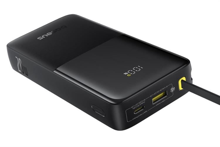 Pin sạc dự phòng Polymer 20000mAh Type C PD QC 3.0 20W Baseus Bipow 2 PPBD2-2W20 kèm Cáp Dây Rút Type C Màu Đen
