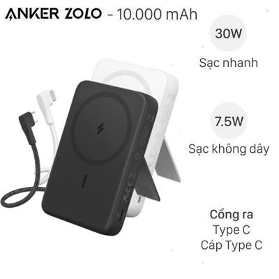 Pin sạc dự phòng Polymer 10000mAh Không dây Magnetic Type C PD 30W Anker Zolo A1685 kèm Cáp Type C