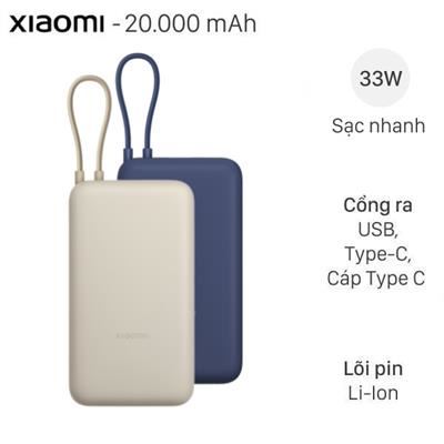 Pin sạc dự phòng 20000mAh Type C PD QC 3.0 33W Xiaomi PB2030MI kèm Cáp Type C