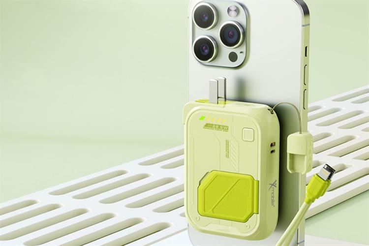 Pin sạc dự phòng Polymer 10.000mAh 3 in 1 Magnetic Type C PD QC 3.0 22.5W Xmobile DX367 tích hợp Adapter sạc Màu Xanh lá