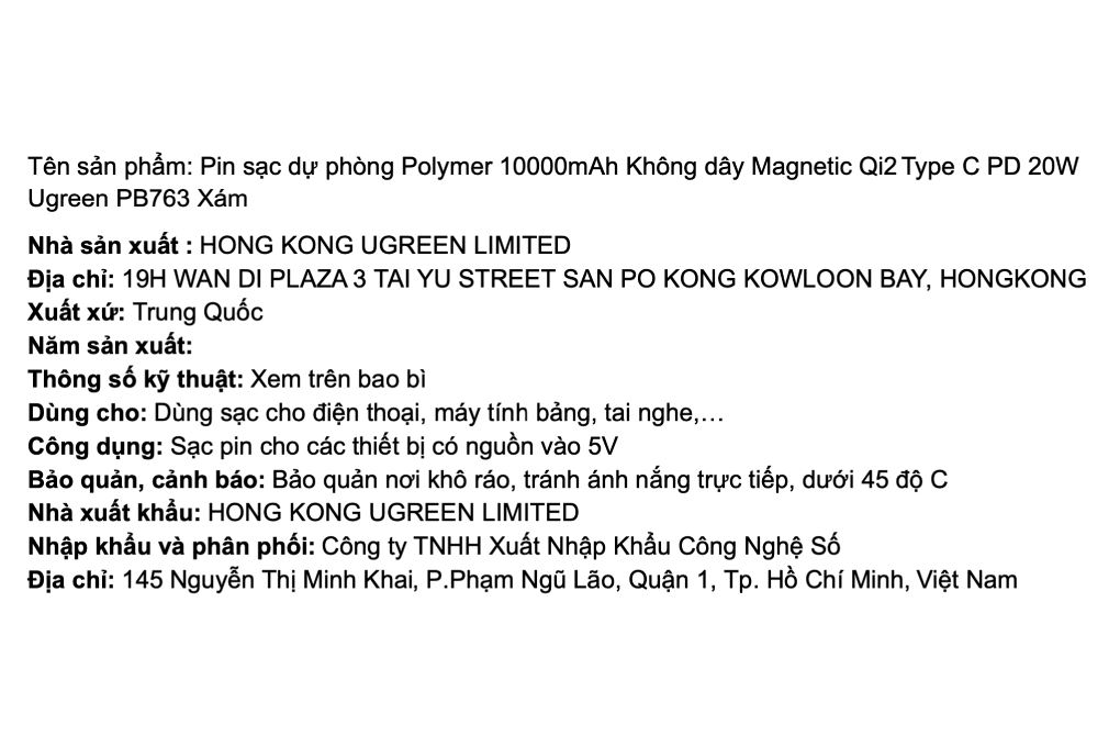 Pin sạc dự phòng Polymer 10000mAh Không dây Magnetic Qi2 Type C PD 20W Ugreen PB763 - 6